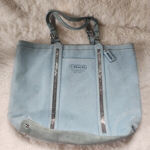 Coach 2005 Vintage Blue Suede Beaded Gallery Tote Bag 8B32
